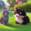 Placeholder: a kitten and a puppy sitting together at a park