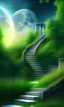 Placeholder: long stairway to Heaven, sky, clouds, waterfall on either side of the stairs, grass, realistic stairs, highly detailed, moon, magical, HD wallpaper, trending on artstation, 64k