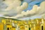 Placeholder: A light yellow Greek town in the cloudy sky painted by Pablo Picasso