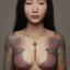 Placeholder: asian woman with chest tattoos