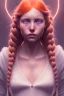 Placeholder: girl, cute, beautiful, orange hair, two braids, wild bangs, blue eyes, big eyes, freckles, long eyelashes, pink lipstick, thin lips, small nose, Gillian from Practical Magic, 8k resolution concept art portrait by Greg Rutkowski