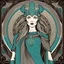 Placeholder: stylized viking queen in the style of tarot and art deco, turquoise and grey colours