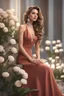 Placeholder: full body woman, from Russian Federation , elegant dress, elegant curled hair , 19 years old ,earring, no make up,8k, Candid avant garde portrait, charming woman, wearing Lovely Flower Diamond Pendant, octane render 3d, plastic material