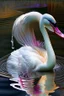 Placeholder: The swan is so beautifully colored , it drinks from a pool of water .