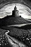 Placeholder: Ink illustration of Glastonbury tor