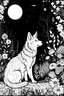 Placeholder: Outline art, wolf in the garden, cartoon style, black and white, low detail, no shading, --ar 9:11