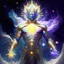 Placeholder: A divine being made from the combination of water and sun with cosmic powers and Dracula God-like man with infinite power who owns the galaxies and wears a beautiful crown A battle suit made of galaxies and stars with a glove that has seven endless stones