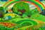 Placeholder: Green hills with big vines under a rainbow designed in German folk art painted by Karl Wiener
