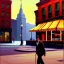 Placeholder: a man crossing a street by painter Edward Hopper, fade colors, painting texture