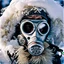 Placeholder: close up documentary photography, Yeti In a Respirator, Dystopian, Extreme depth of field, bokeh blur, winter, blizzard, Alberta, all-natural, in the style of candid, imperfection, natural lighting, light-focused, amateur shot, shot on Agfa, Fuji Film, 1980s, taken with Hasselblad --ar 4:5 --w 150 --style raw