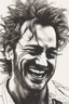 Placeholder: deranged laughing man with messy hair and stubble