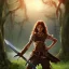 Placeholder: realistic, young spanish pirate girl with a sjprt sword fighing- with a giant crab metal in the forest. 3k, cinematic, gloom lights