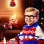 Placeholder: living room scene, ralphie peter billingsley glasses, chubby kid in argyle sweater holding a (red soap)