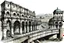 Placeholder: deseneaza cu penita si tus colorat cu acuarela , un sketch in stil minimal art , hasurat cu linii scurte de hasuri oblice scurte , cu mare acuratete si contrast , stil gravura pe metal reprezentand viaducte romane din roma antica , in stilul miniaturilor persane