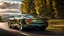 Placeholder: A sleek rear view of (((a cross of bentley and Hypercar))), on street, with hill and trees around, a beautiful clouds and sunny weather