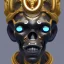 Placeholder: black male African Egyptian alien, cracks in the voodoo head, wicked, eyes, crown, Elephant, 8k, finely detailed, photo realistic, tiger turquoise skull head gold dragon space alien snow skeleton gold gorilla silver crown silver eyes