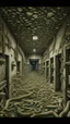 Placeholder: A grayish green fungus infested warehouse painted by MC Escher