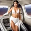 Placeholder: Beautiful Princess Leia wearing a white_bikini with white socks and no shoes driving an airplane escaping in an airplane from Jabba the Hutt