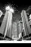 Placeholder: multiple explosions, buildings of Tokyo greyscale