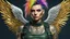 Placeholder: beautiful Punk woman Angel 35 years old, military clothing, mystical, bright colors, creative hairstyle, tattoo, piercing, photorealistic image, military, camouflage clothing, gold, fine rendering, high detail, 8K