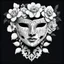 Placeholder: sketch a aesthetic vintage half mask, white lace and flowers, , facing front, 3d, black and white