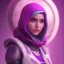 Placeholder: Cute girl face in hijab, Sci-fi character, purple backlight, pink and purple, scifi suit, profile, purple background, pink lighting