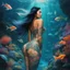 Placeholder: In the ethereal realm of dreams, where reality intertwines with the fantastical, here was the Asian Japanese mermaid with tattoos standing. The scene unfolded like a vivid painting, bathed in a soft, otherworldly glow. The rock she perched upon seemed to emanate a gentle luminescence, illuminating the surrounding underwater world.Her half-fish form exuded an air of enchantment, her scales shimmering in a mesmerizing display of iridescent hues. They glistened with an otherworldly radiance, mirror