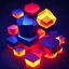 Placeholder: Hyper Realistic Low-Poly Hexagonal Shapes [With Navy-Blue Red & Yellow Neon Lightings].