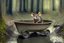 Placeholder: mouse in wheelbarrow, in forest by lake