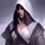 Placeholder: a _ fantasy _ style _ portrait _ painting _ of beautiful white female black silky hair short head smirk round face hood robe rpg dnd oil _ painting _ unreal _ 5 _ daz. _ rpg _ portrait _ extremely _ detailed _ artgerm _ greg _ rutkowski _ greg