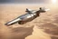 Placeholder: spaceship flying low over a desert city