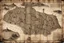 Placeholder: an ancient printed road map of a fictional place that was black and white and uses a Cree syllabic font, but has since been stained and weathered