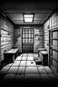 Placeholder: prison room- black & white illustration