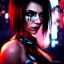 Placeholder: portrait, beautiful punk busty female Cyborg, intense stare, sad eyes, post-apocalyptic in a cyberpunk city,minimal skintight latex dress, bladerunner, realistic, intriacte detail, sci-fi fantasy style, volumetric lighting, particles, highly detailed ,cinamatic , deep colours,8k, in the style of Kaare Andrews