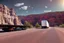 Placeholder: A Tesla 'Semi' (semi truck) is going at a high speed, in the 'Grand Canyon National Park'. (CINEMATIC, WIDE ANGLE LENS, PHOTO REAL)