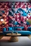 Placeholder: Geometric Gradients: Create a visually striking gradient effect using modular panels featuring geometric shapes and patterns in varying shades of the same hue. Incorporate glossy and matte finishes for added depth for a living room