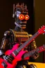 Placeholder: Firestarter robot hardrock with a guitar. Robot kind terminator. Seems angry against humans.