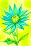 Placeholder: sea green Chicory flower water color on yellow background