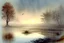 Placeholder: Sunrise on a misty morning. over a misty pond in the hieght of fall.Watercolour by Alison Brady. Pastel colours Arthur Rackham Gothic Watercolour Jean-Baptiste Monge Ernst Haeckel Minimalist Kay Sage watercolour art