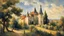 Placeholder: Style Cézanne, calm beauty, gentle sunlight, landscape, chateau, vineyard, church, fantasy, peaceful, beautiful composition, exquisite detail