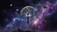 Placeholder: abstract 2d digital art graphic and ink montage,. galaxy in background with nebulas, pale silver gray human nervous system with fade little lights , dark purple, white-dark blue-pale gray and black colors, stunning composition with strange surreal vibe, emotional, abstractions, neurodivergens soul and mind, cinematic, thriller, four little human dark shilouette floatings in universum
