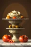 Placeholder: renaissance style still life composite, dish of Raviolis with natural tomato, albahaca, olives, olive oil. moisture, art, natural, ornaments, ceramic, marble, high kitchen, smooth, gradient color background, unreal engine 5, ray tracing, RTX, lumen lighting, ultra detail, volumetric lighting, 3d.