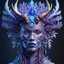 Placeholder: 3D rendering of Expressively detailed and intricate of a hyperrealistic “head”: front view, colorful, purple and blue, antler, tribalism, shamanism, cosmic fractals, dystopian, octane render, 8k post-production, detailled metalic bones, dendritic, artstation: award-winning: professional portrait: atmospheric: commanding: fantastical: clarity: 16k: ultra quality: striking: brilliance: stunning colors: amazing depth