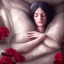 Placeholder: woman sleeping on satin pillow with spiderwebs covering face and hands crossed against chest holding roses, 8k, high-quality, fine-detail, intricate, sharp, crisp, digital art, detailed matte, illustration, octane render, brian froud, howard lyon, Anne Dittman, Anne Stokes, Lisa Parker, Selina French