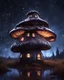 Placeholder: An illogically floating mushroom house on a clear night. silver and platinum and chrome, Stars Dark cosmic interstellar. Detailed Matte Painting, deep color, fantastical, intricate detail, splash screen, hyperdetailed, insane depth, concept art, 8k resolution, trending on Artstation, Unreal Engine 5, color depth, backlit, splash art, dramatic, High Quality Whimsical Fun Imaginative Bubbly, perfect composition