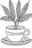 Placeholder: Outline art for coloring page, A MARIJUANA JOINT WITH WHISPS OF SMOKE NEXT TO A JAPANESE CHAWAN TEACUP, coloring page, white background, Sketch style, only use outline, clean line art, white background, no shadows, no shading, no color, clear