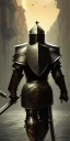 Placeholder: black armor crusader swordman walking with his sword , back view , full moon , city , 8k , high resolution , realistic , flat sword