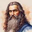 Placeholder: Create a pixel art representation of Leonardo da Vinci, the renowned artist and polymath, in a watercolor style. Capture his likeness with attention to detail, including his iconic beard, flowing hair, and enigmatic expression.