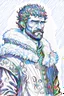 Placeholder: man, age 20, medieval, fighter, russian, croocked nose, czar, rich, simple clothes, short messy hair, thick beard, oligarch, leather coat with fur, colobrocade clothes, pencil drawing, black or red hair, colour, color, farbig