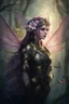 Placeholder: Pink,Hydrangea,orchids,lilies of the valley,night,pink hair,rapunzel hair,elven crown,dragonflies,pointed ears,elven ears,dark fairy princess,sparkle,,dark gold armour,fairy wings,pink